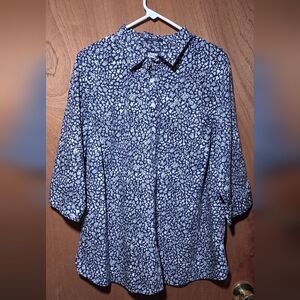 Lands End Floral Navy/white Print Sz 20